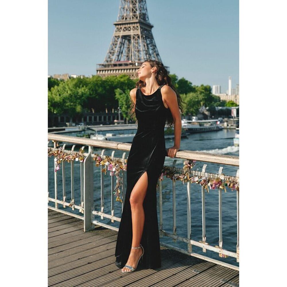 Lulus Ravishing Poise Black Velvet Cowl Back Sleeveless Maxi Dress - Size 2X